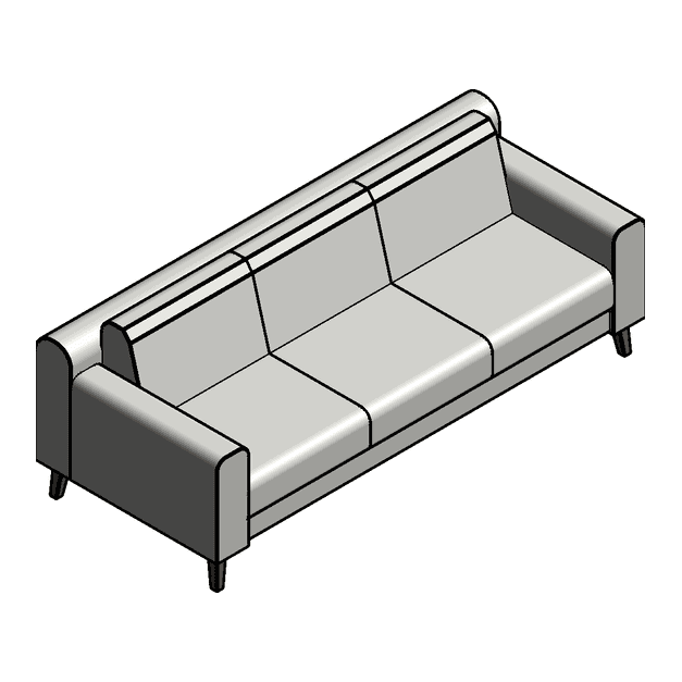 Sofa, 3 seat, track arm 2200 Revit family