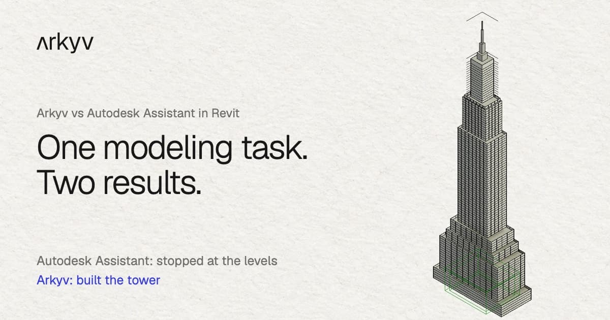 Arkyv vs Autodesk Assistant in Revit: One Modeling Task, Two Results