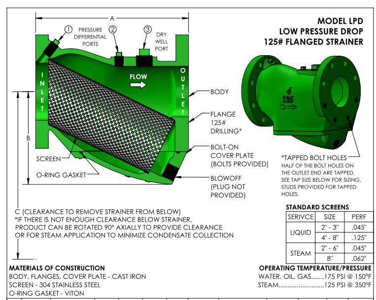 Flanged strainer product drawing